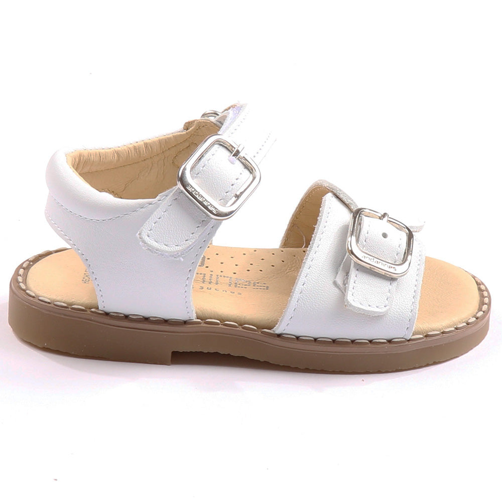White Leather Velcro & Buckle Sandal