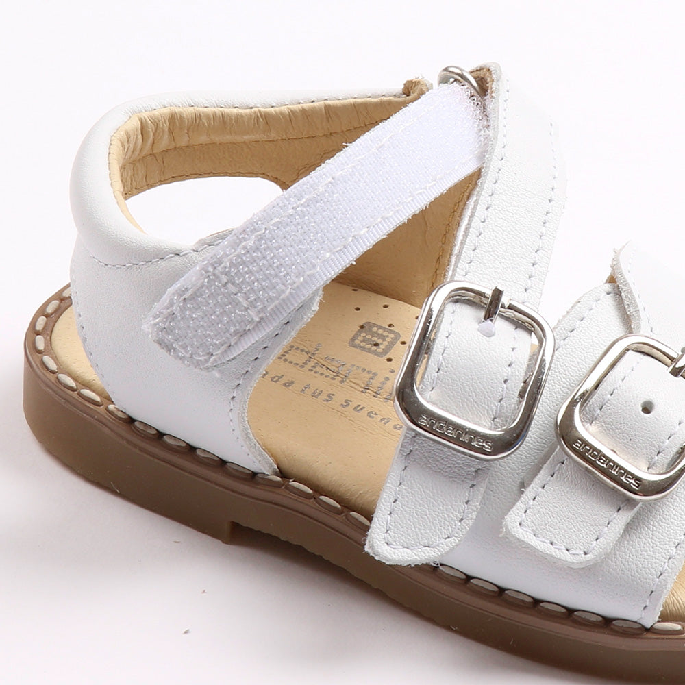 White Leather Velcro & Buckle Sandal