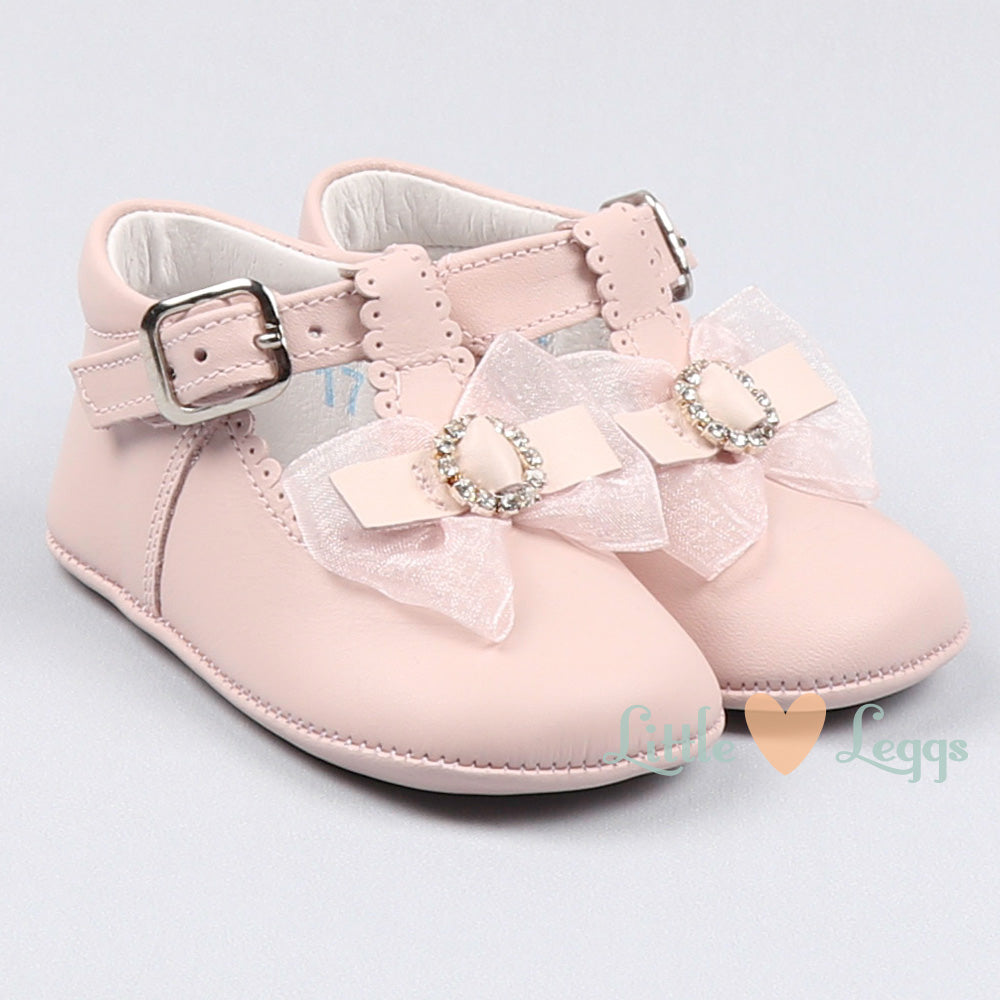 Rose Pink Bow Pram Shoe