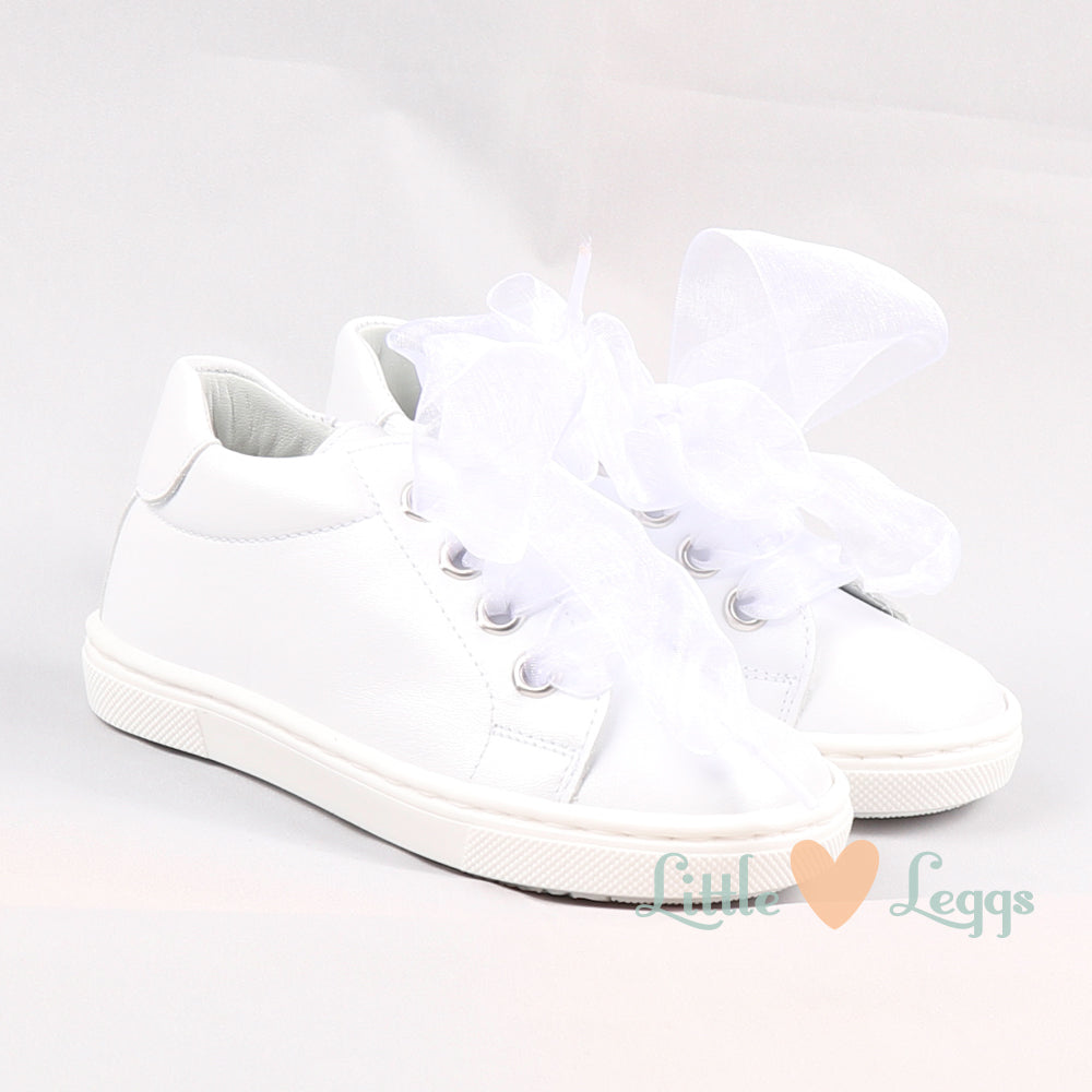 White Leather Tulle Trainer