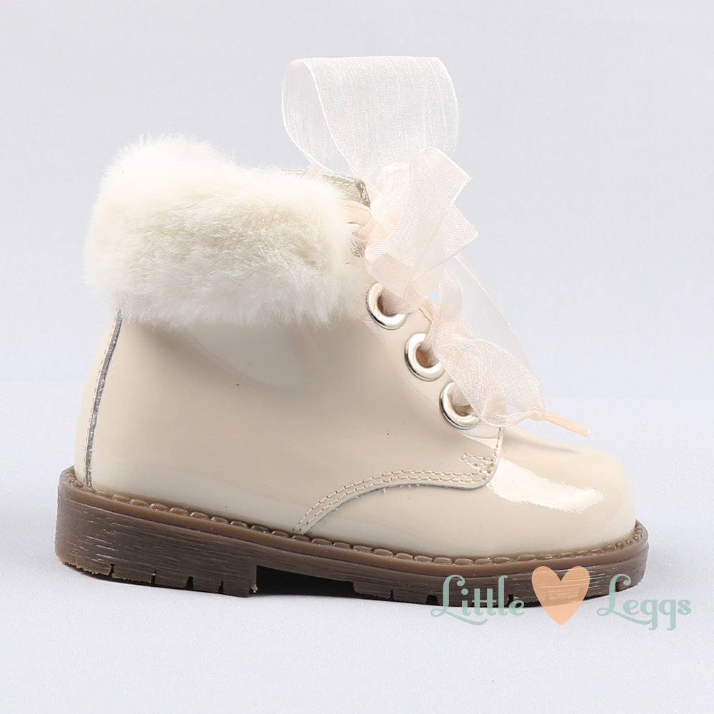 Brown Sole Fur Trim Ankle Boot