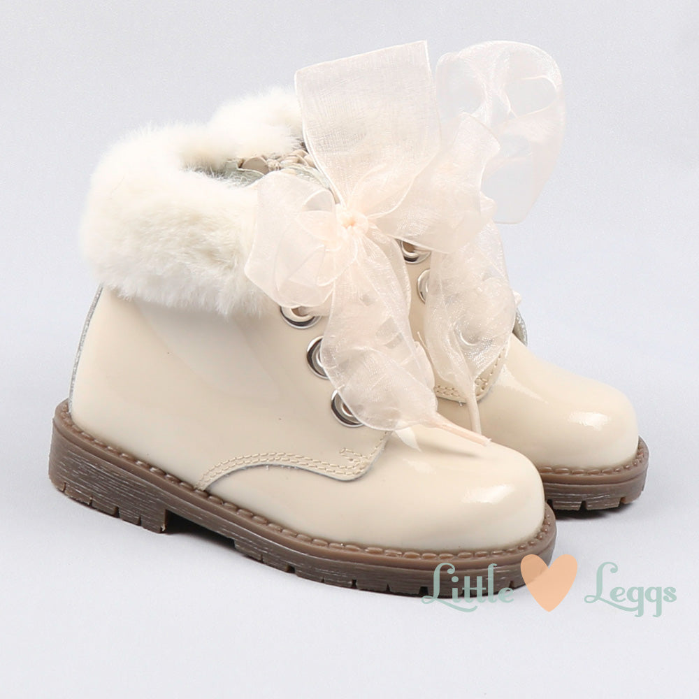 Brown Sole Fur Trim Ankle Boot