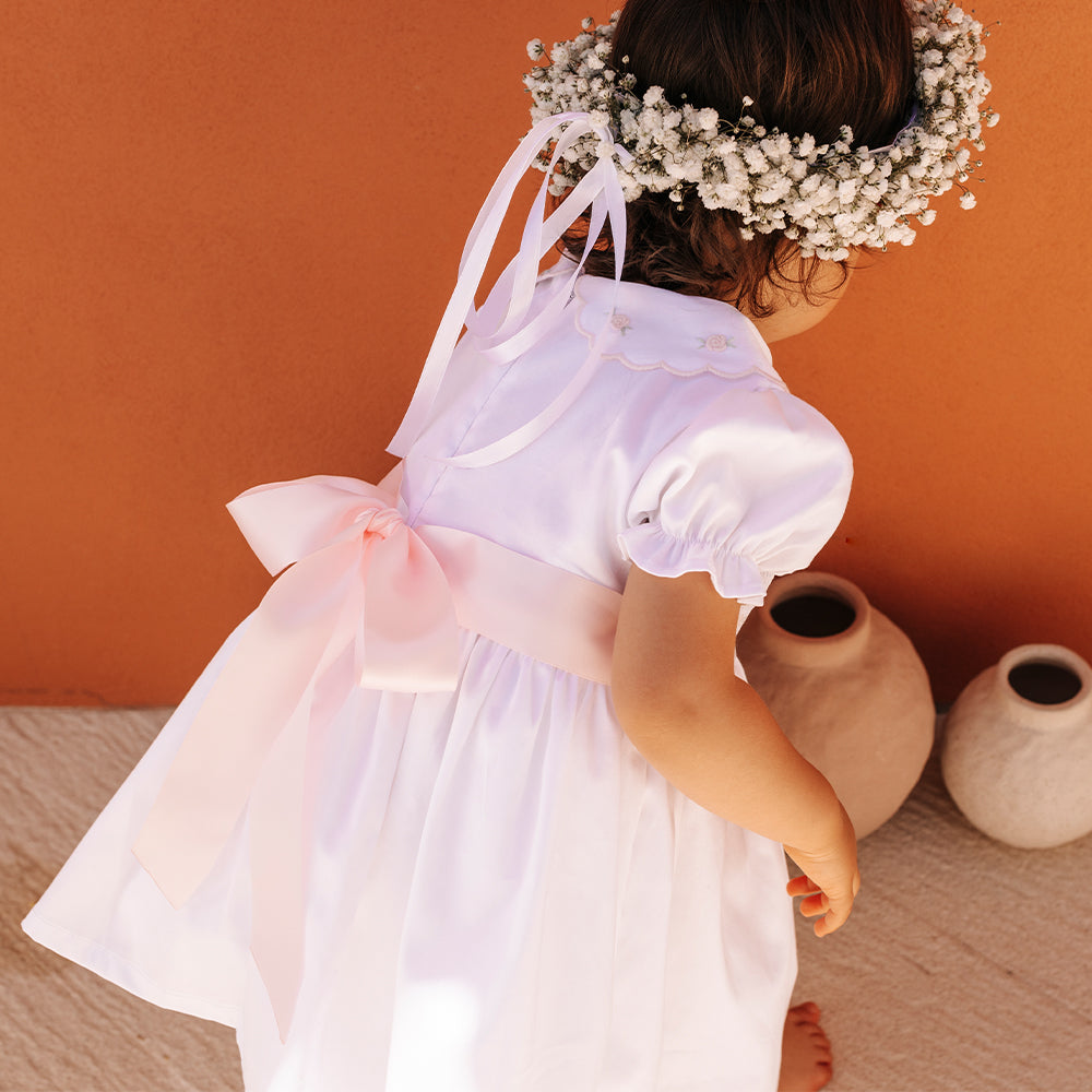 White Rosebud Smocked Dress