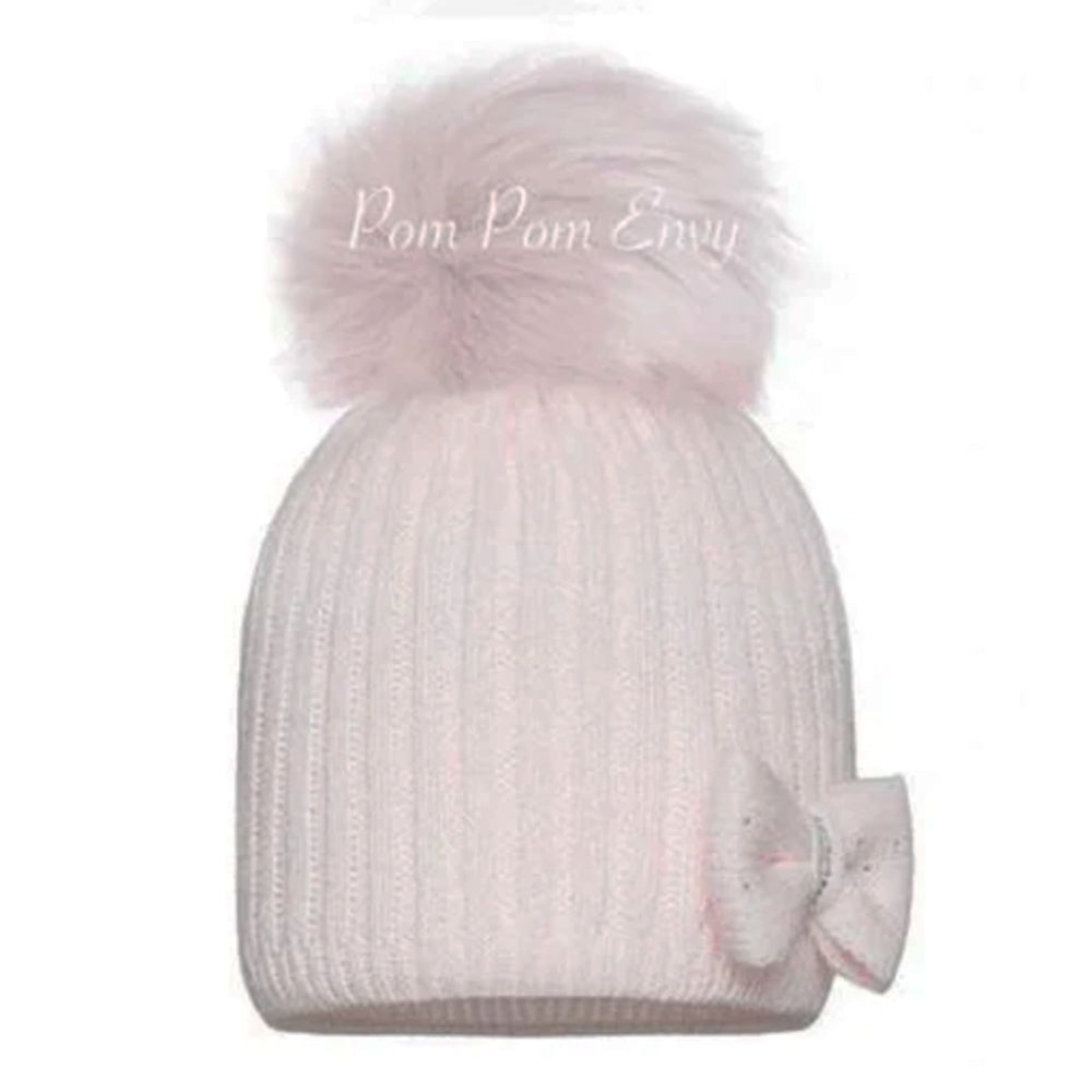 Pink With Pink Bow Pom Pom Hat