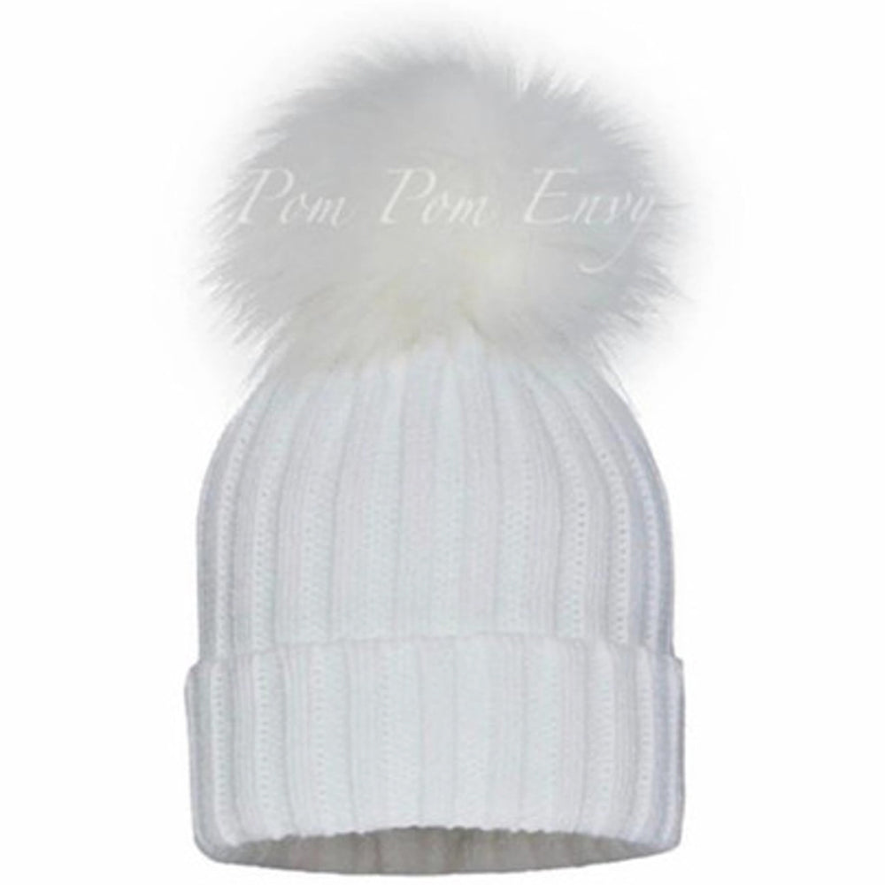 White With White Pom Pom Hat