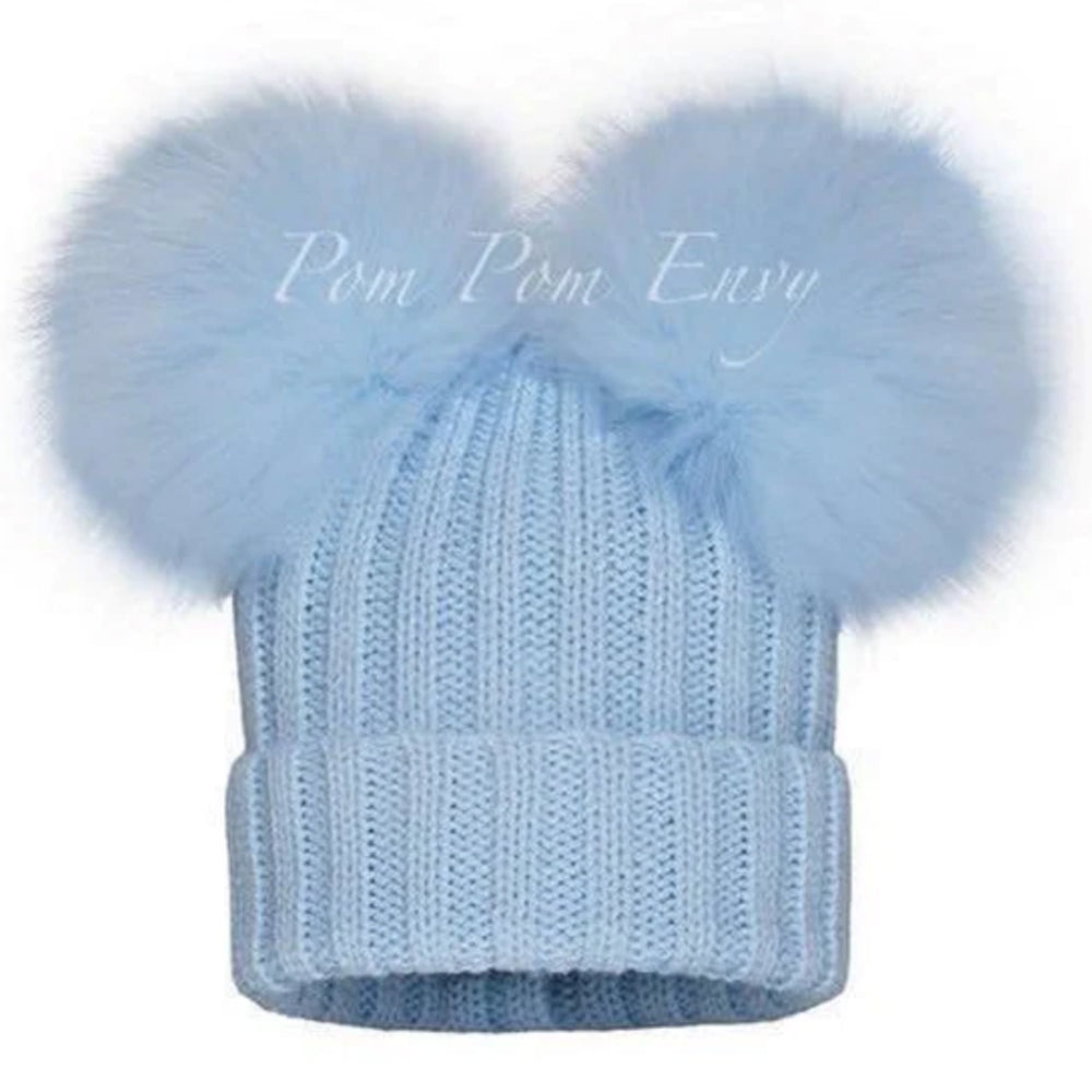 Blue Double Pom Pom Hat