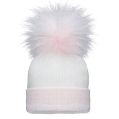 Pink Block Stripe Pom Pom Hat