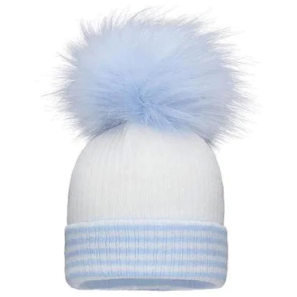Blue Block Stripe Pom Pom Hat
