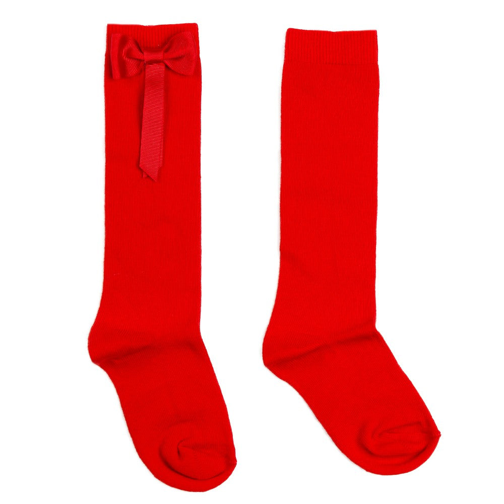 Girls Red Knee High Bow Socks