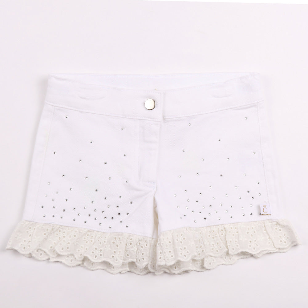 White Diamante Denim Shorts