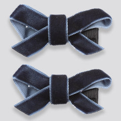 Navy Velvet Pack Of Two 1.5"  Bow Clips