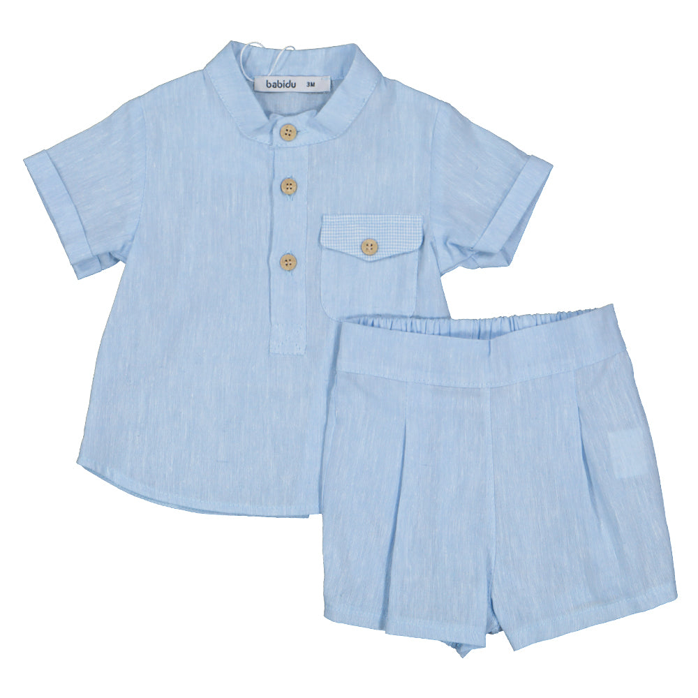 Baby Blue Linen Shirt and Short Set