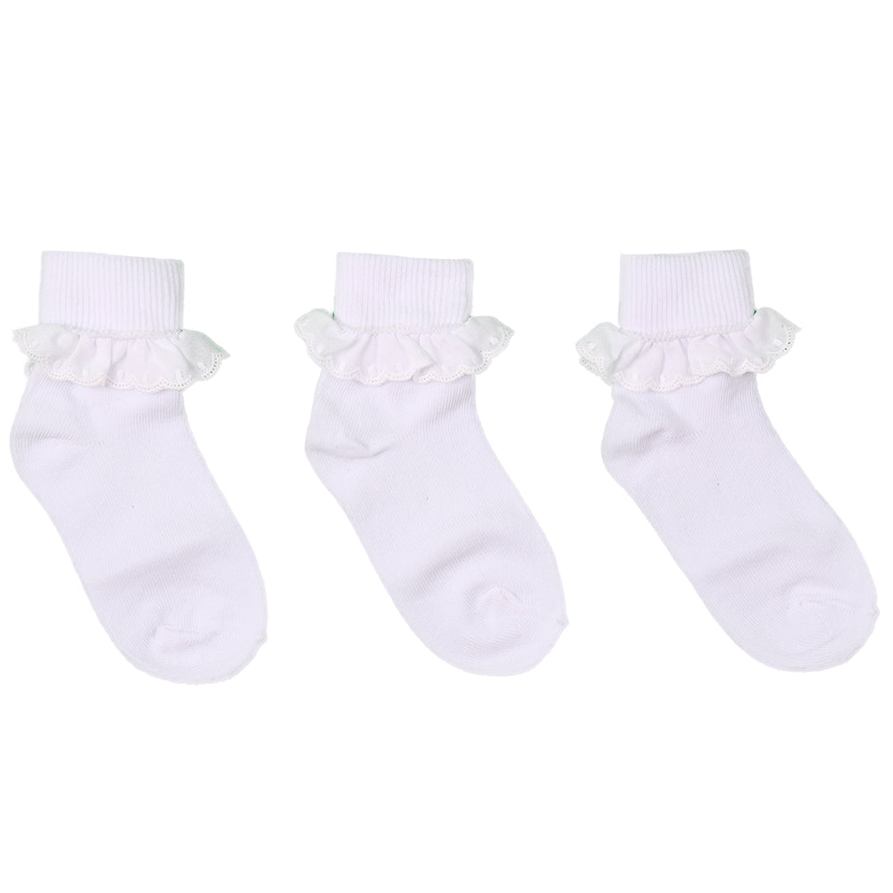 White Pack Of 3 Lace Frill Ankle Socks
