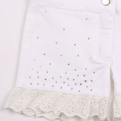 White Diamante Denim Shorts