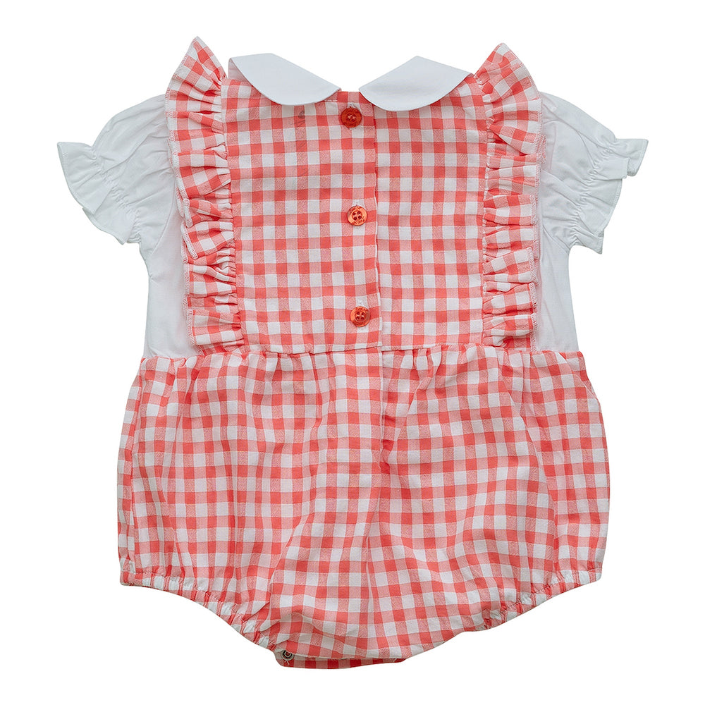 Coral Check Romper