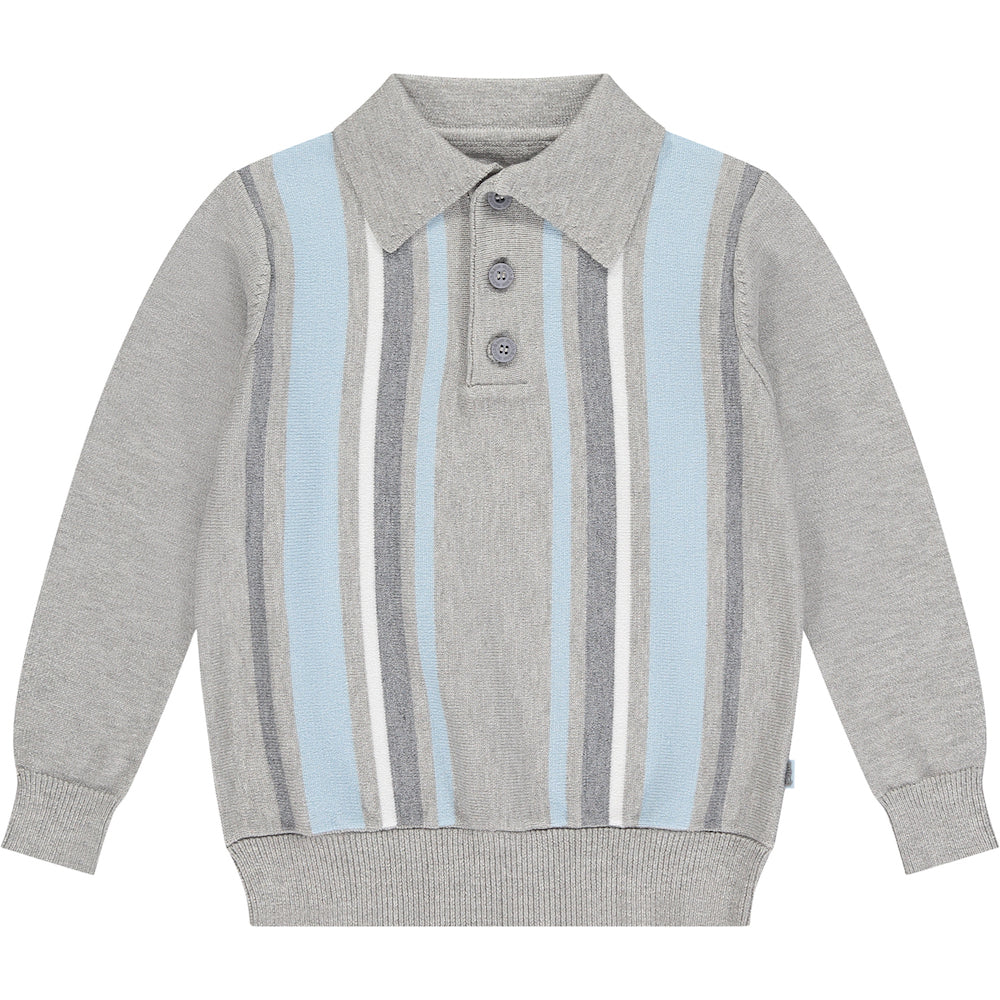 Grey Stripe Knitted Polo