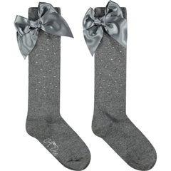 Grey Diamante Knee High Socks
