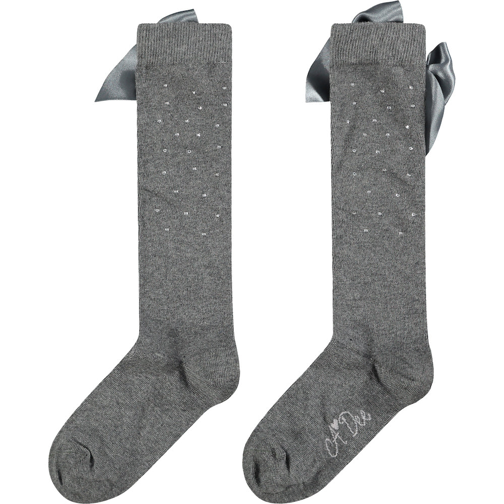 Grey Diamante Knee High Socks