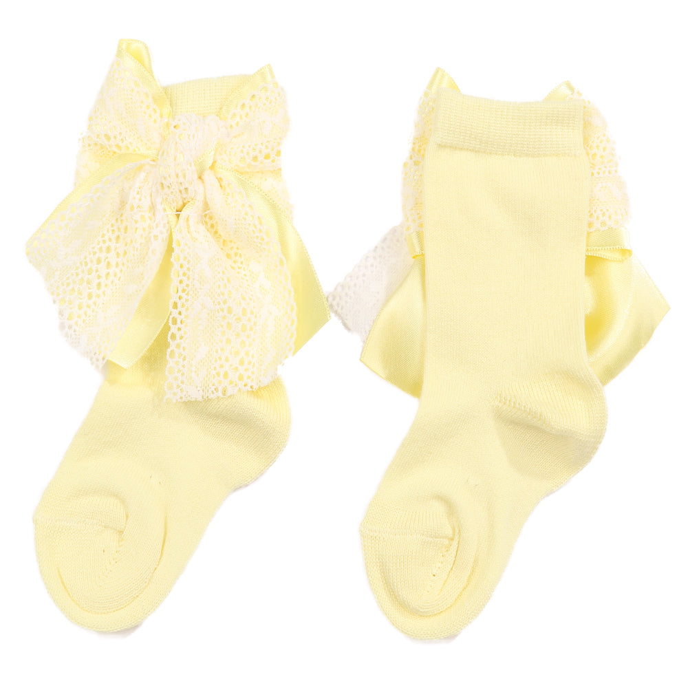 Lemon Lace Bow Knee High Socks
