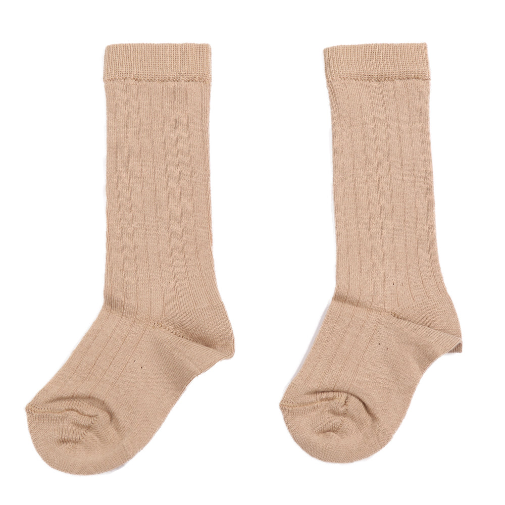 Beige Ribbed Knee High Sock