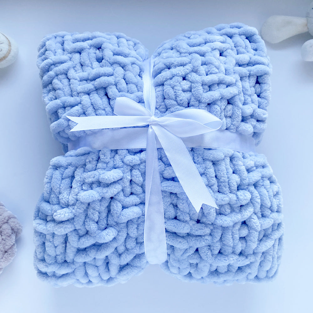 Hand Knitted Baby Blanket Blue (pre-order 1-2 weeks)