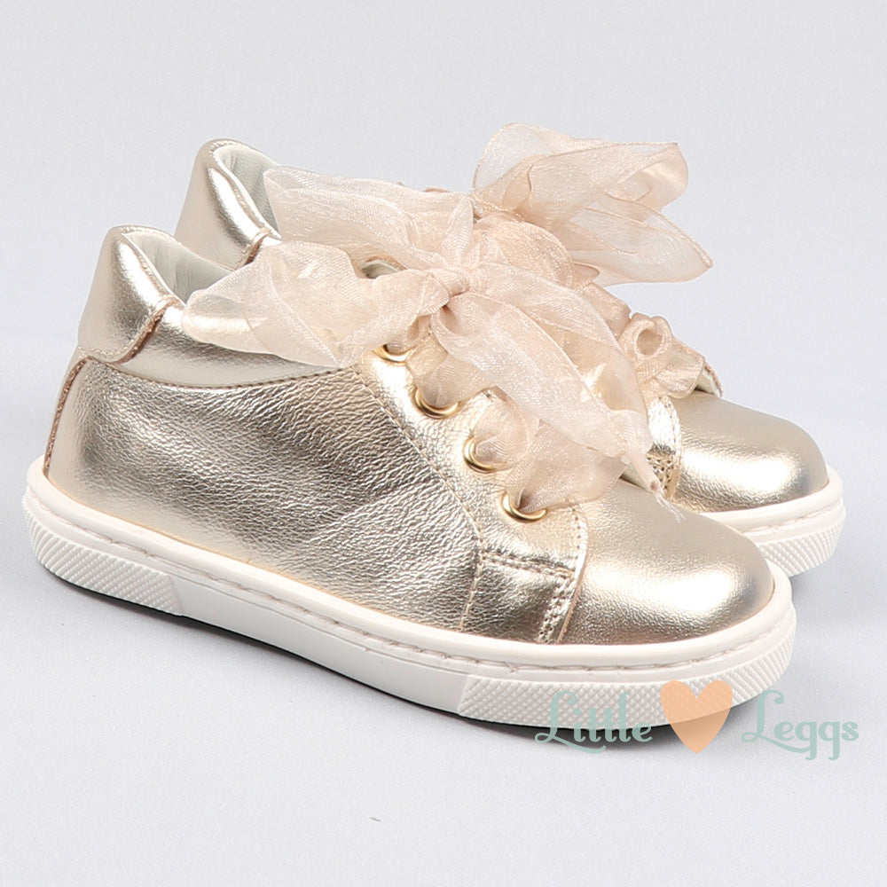 Champagne Leather Tulle Trainer