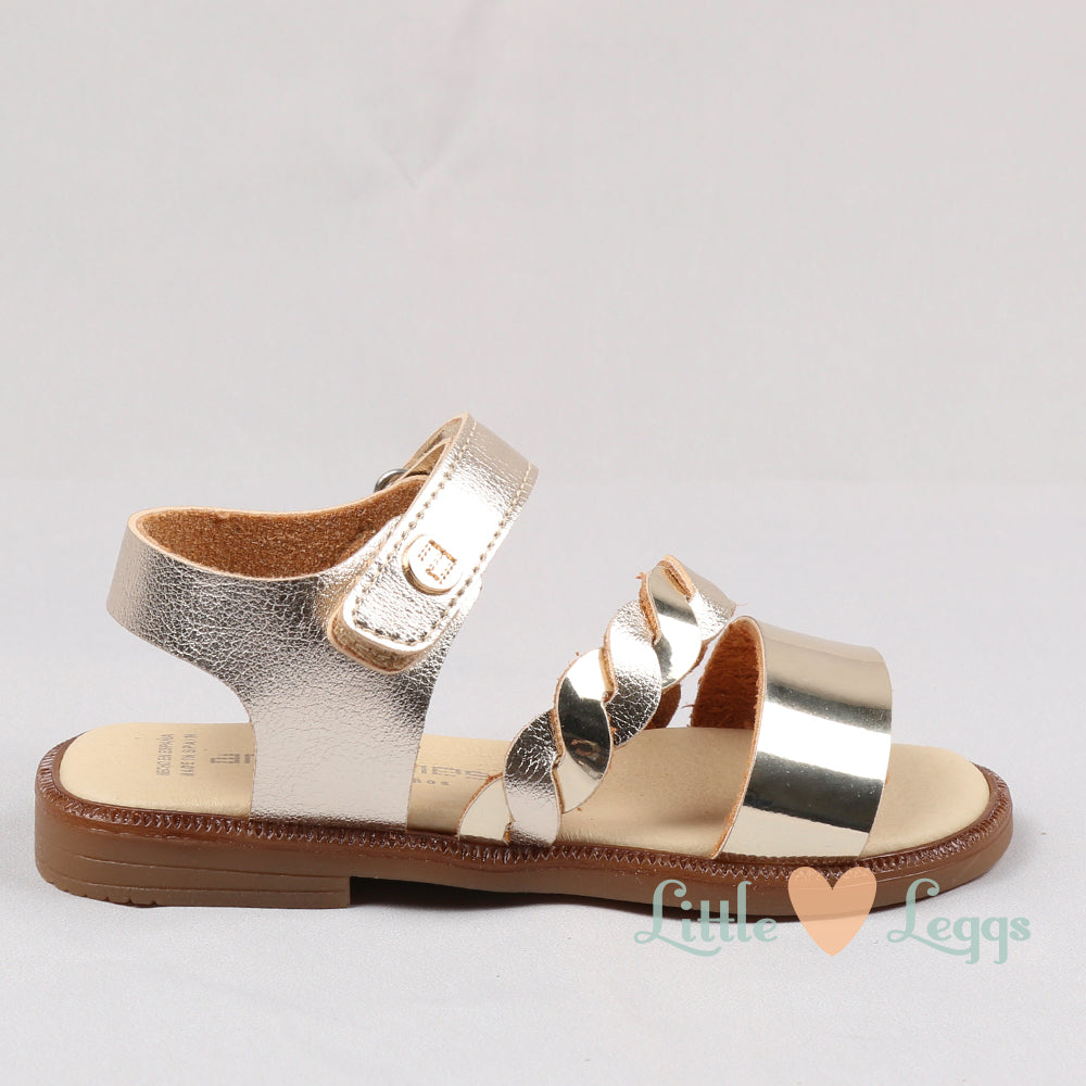 Gold Cable Open Toe Leather Sandal