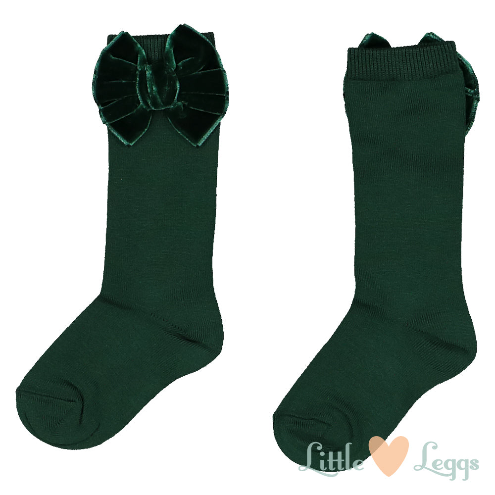 Green Velvet Bow Knee High Socks