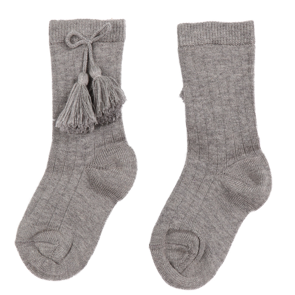 Grey Tassel Knee High Sock