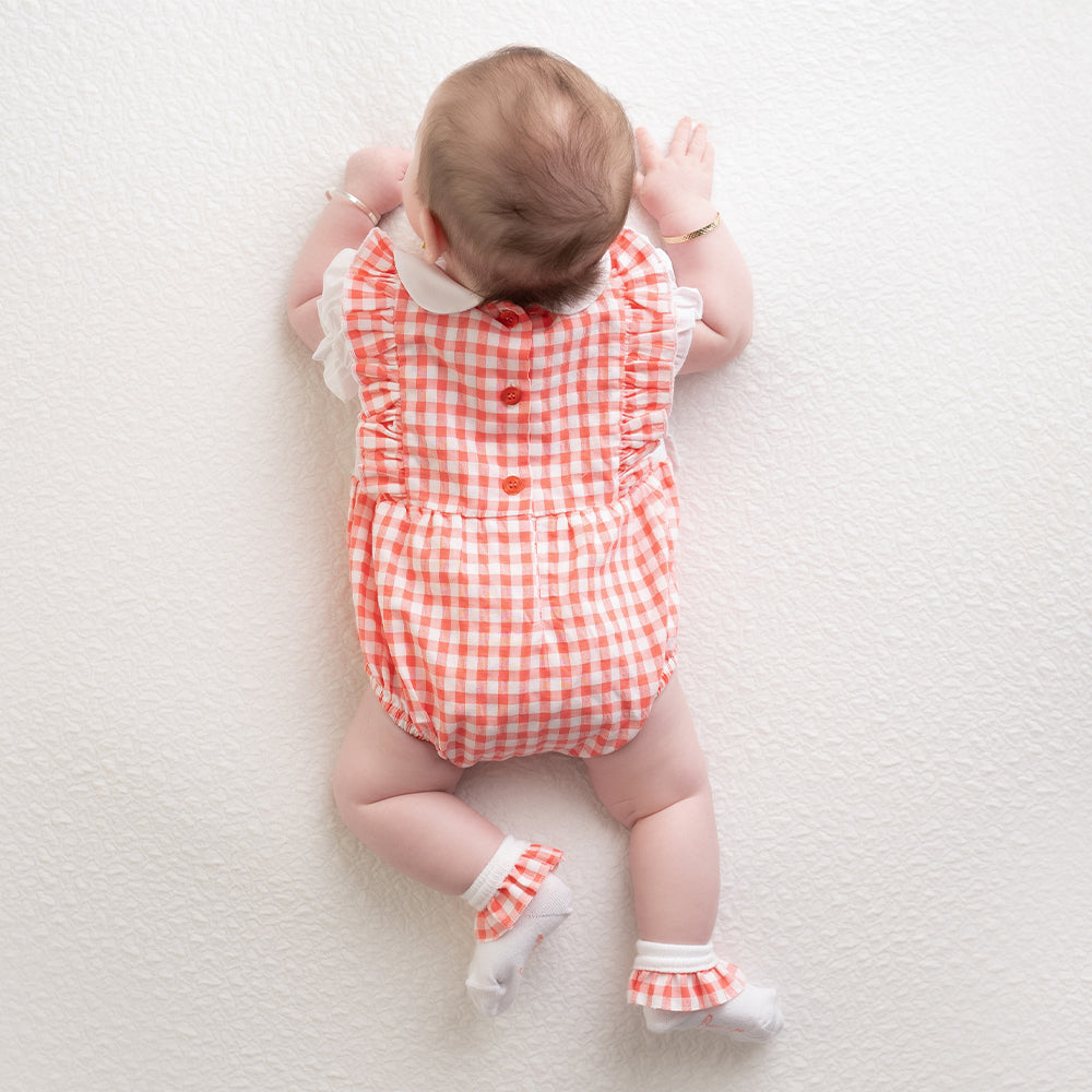 Coral Check Romper