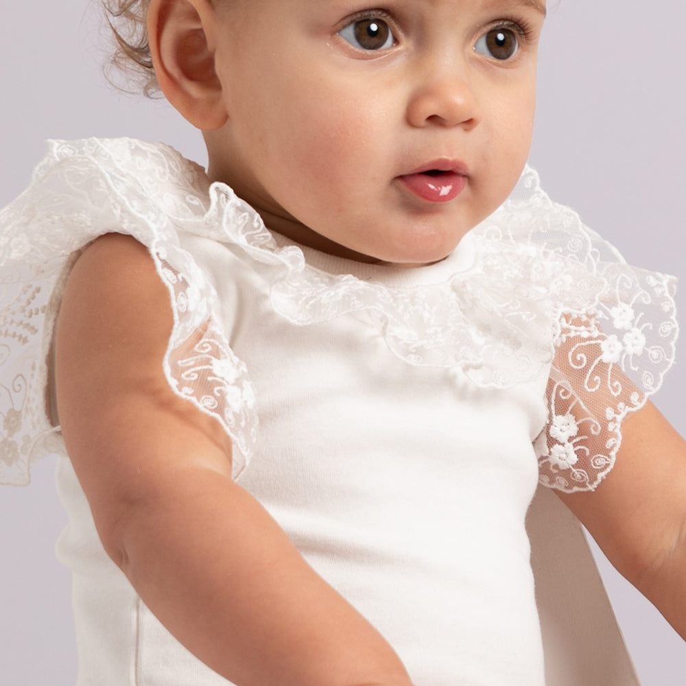 Ivory Short Sleeved Lace Frill Body