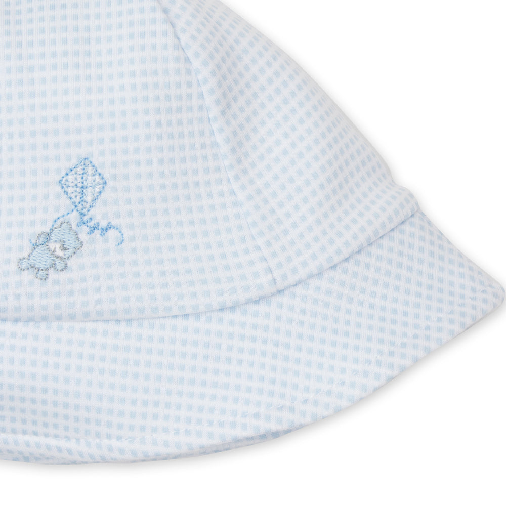 Blue Check Embroidered Sunhat