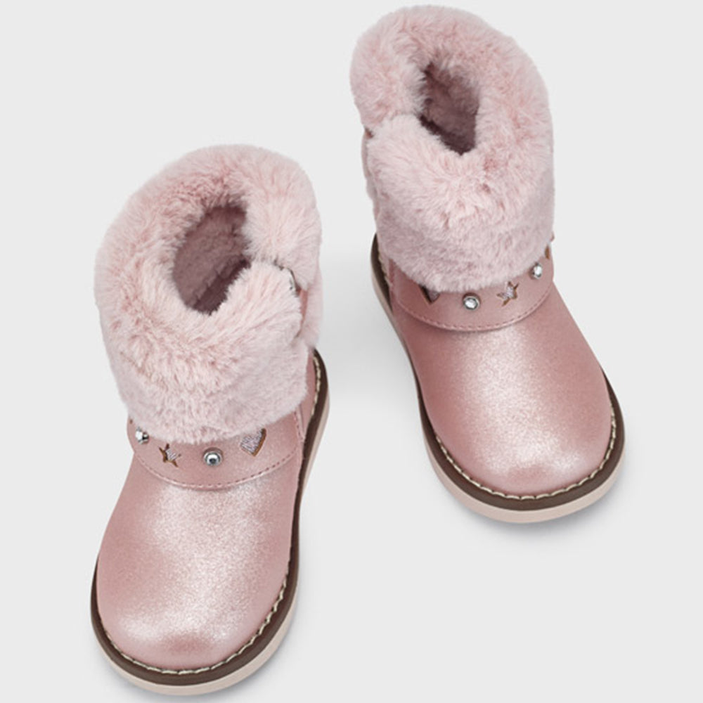 Pink Fur Trim Ankle Boots