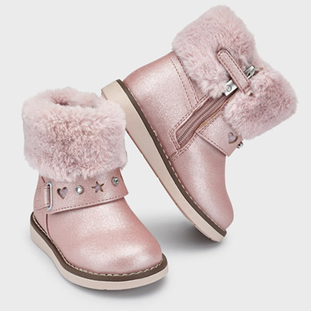 Pink Fur Trim Ankle Boots