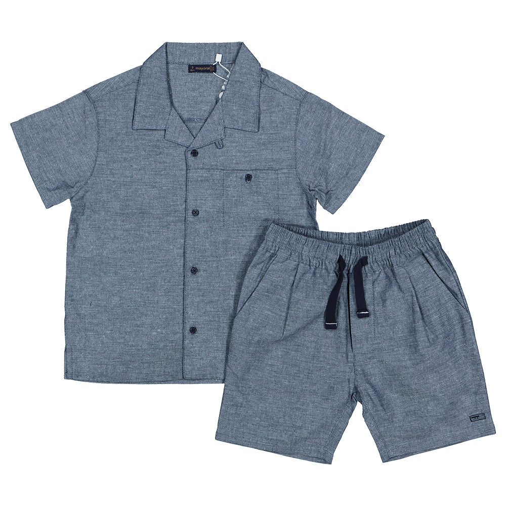 Blue Linen Short Set