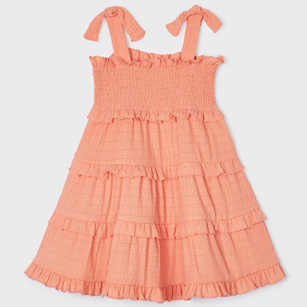 Peach Ruched Layered Dress