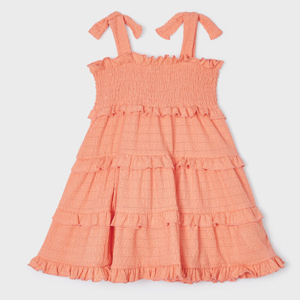 Peach Ruched Layered Dress