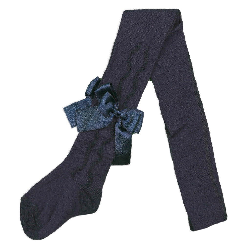 Navy Patterned Bow Tights