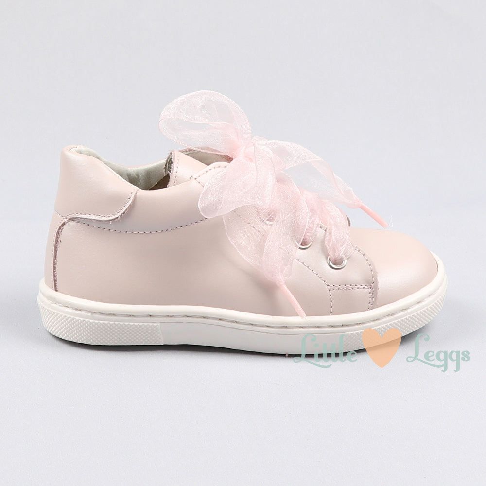 Pink Leather Tulle Trainer