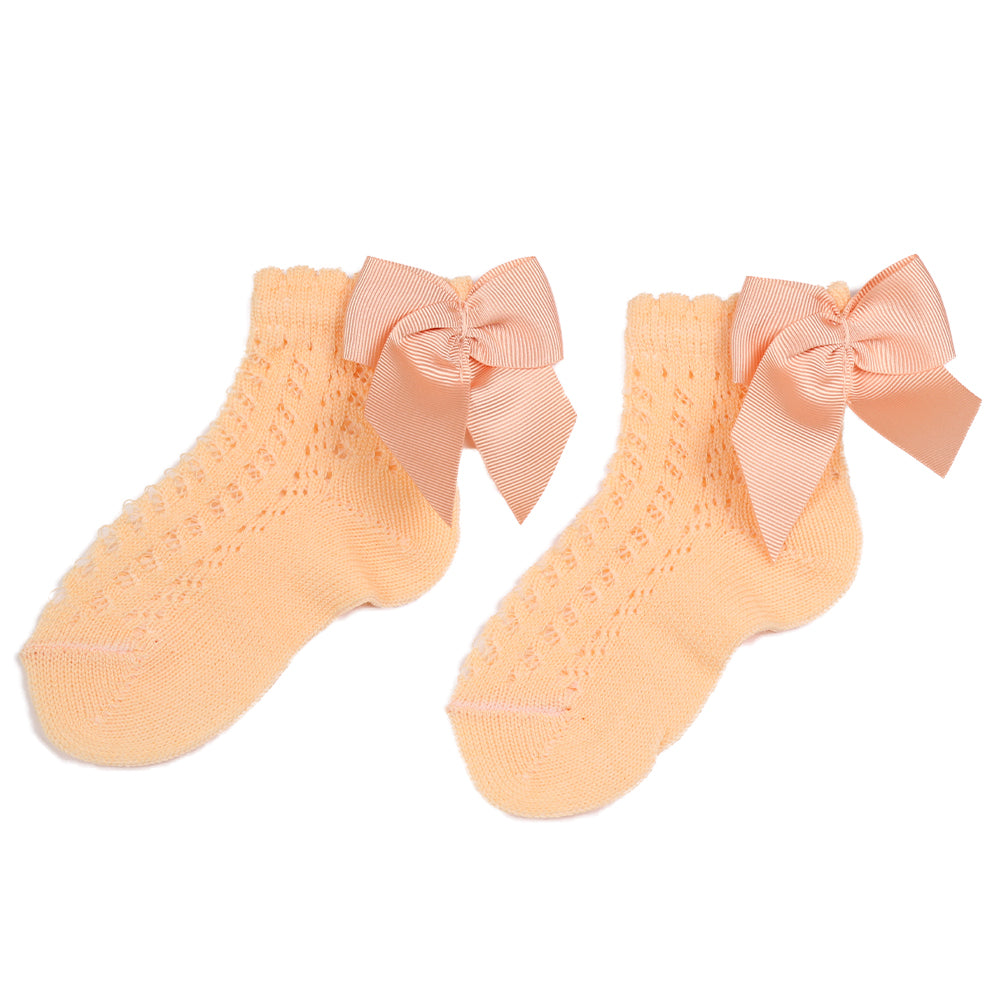 Peach Crochet Bow Ankle Socks