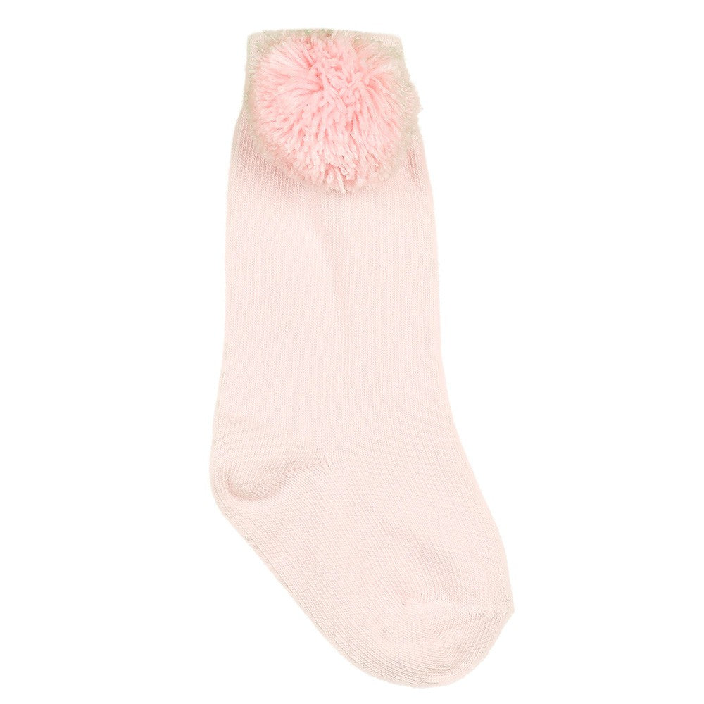 Pink Knee High Pom Socks