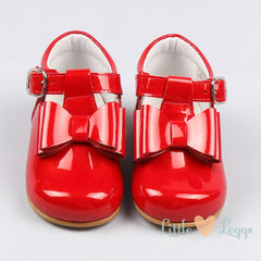 Red Pearl T-Bar Bow Shoe
