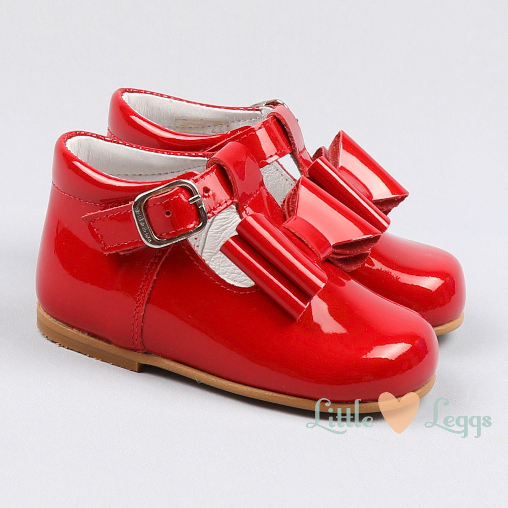 Red Pearl T-Bar Bow Shoe