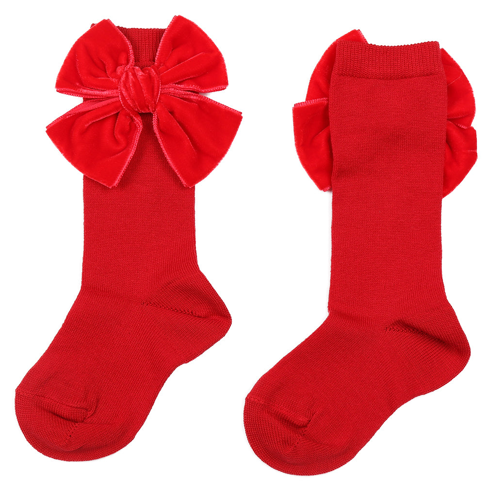 Red Velvet Bow Knee High Socks