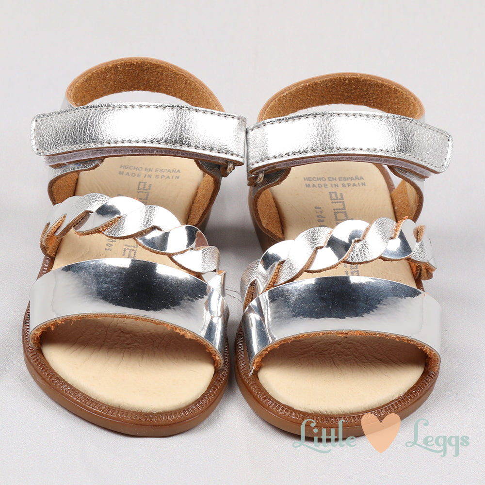 Silver Cable Open Toe Leather Sandal