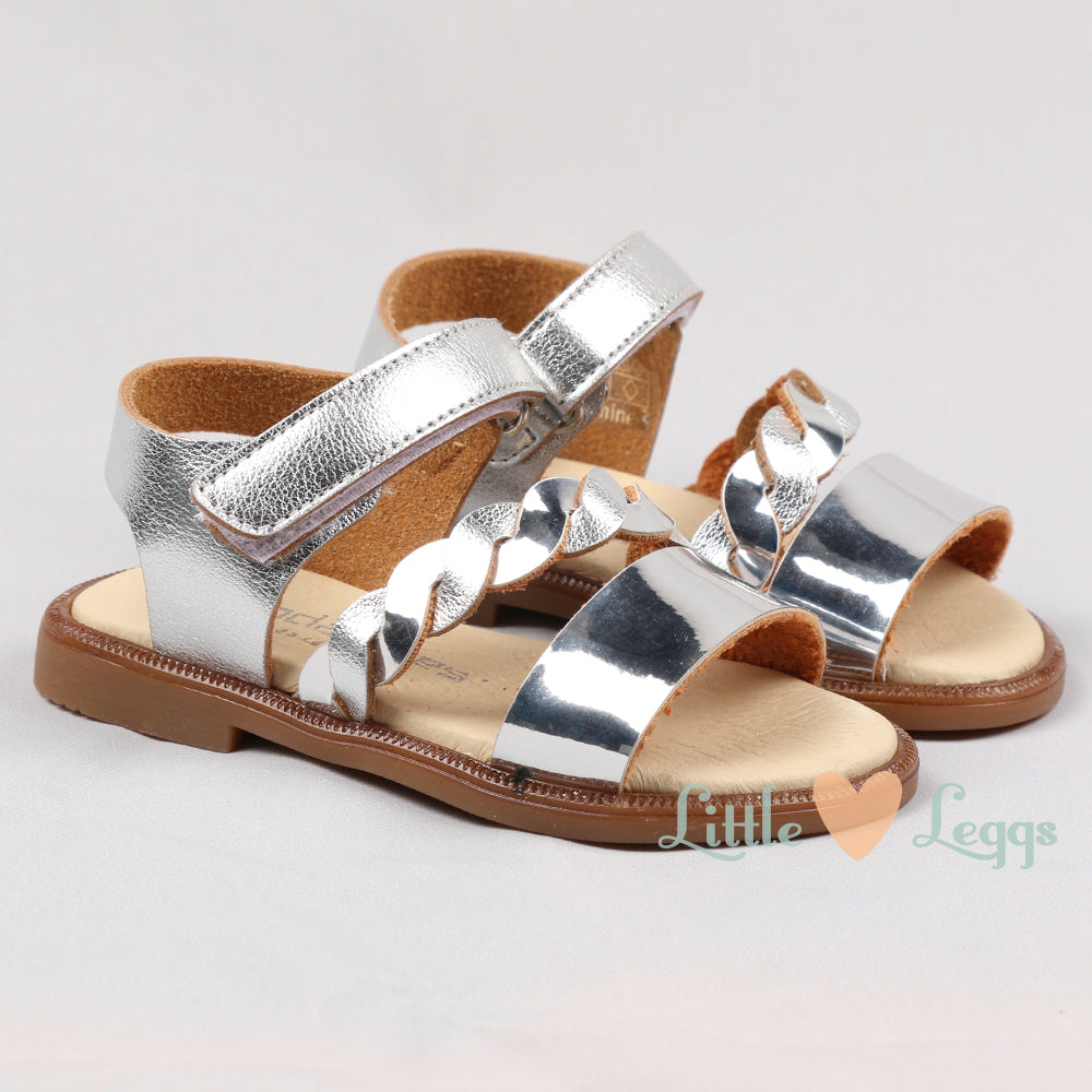 Silver Cable Open Toe Leather Sandal