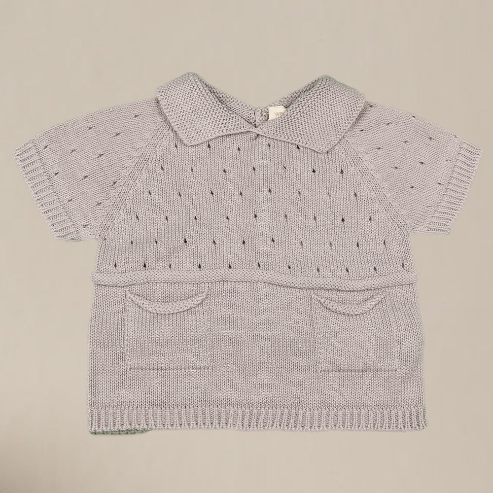 Grey Patterned Knit Polo Set