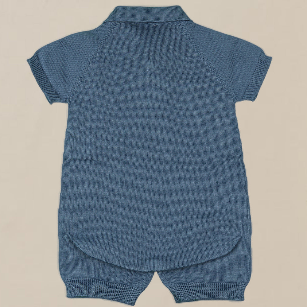 Airforce Blue Knit Polo Romper