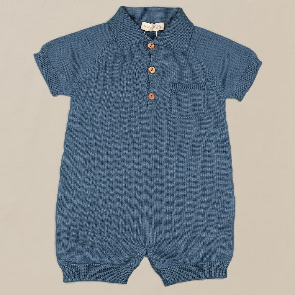 Airforce Blue Knit Polo Romper